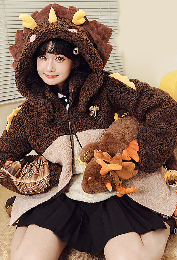 Zhongli Derivative Coat with Detachable Hood - Genshin Impact Kawaii Fleece  Warm Thick Jacket