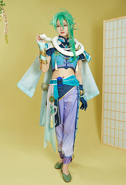 Genshin Impact Baizhu Cosplay Costume Top and Pants Set with Cloak and Accessories