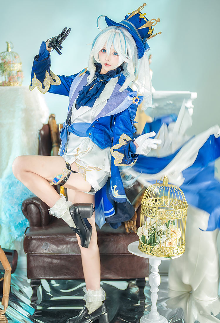 Genshin Impact Furina Cosplay Costume Shirt Shorts with Jacket and Hat