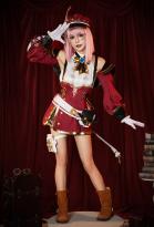 Genshin Impact Charlotte Cosplay Costume Top Coat Shorts Set