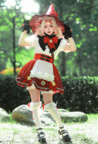 Genshin Impact Klee Skins Cosplay Kawaii Lolita Rock Cosplay Kostüm mit Hut Socken Handschuhe Haar Clip Set