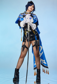 Genshin Impact Clorinde Cosplay Costume Dress and Cape with Hat Gloves