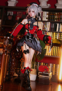 Genshin Impact Goth Girl Cosplay Costume Short Dress and Shorts with Hat and Belt