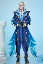 Genshin Impact Neuvillette Cosplay Costume Long Robe and Trousers with Long Shawl and Gloves