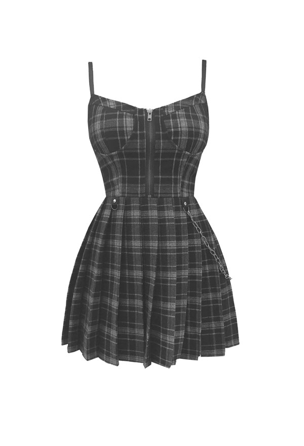 Gothic Punk Plaid Slip DressGothic Dress Outfit| Dark A Line Pleated Dress  In Stock