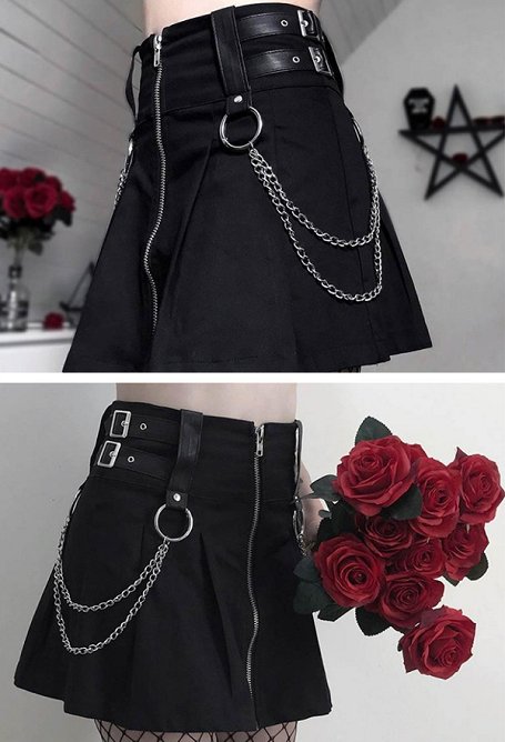 Jupe Noire Gothique Punk - Zip, Ruban, Bretelles Et Lacets - Marque Black Sugar - Neuf Avec étiquettes