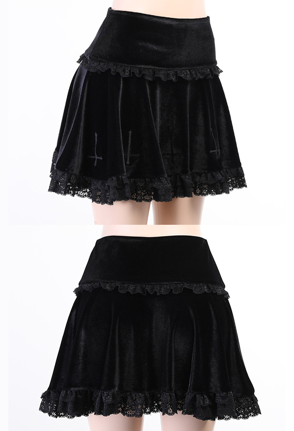 Gothic Punk Women High Waist Skirts A-Line Elastic Waist Casual