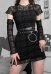 Gothic Punk Dark Style Women Girls High Collar Short Party Dress Retro Plaid Black Short Sleeve Dress with Long Arm Covers
