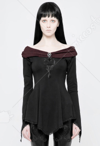 Punk Rave Dark Style Off Shoulder Long Sleeve T Shirt Women Elegant Retro Bell Sleeve Irregular Hem Lace Ruffled Gothic Top Upper Garment