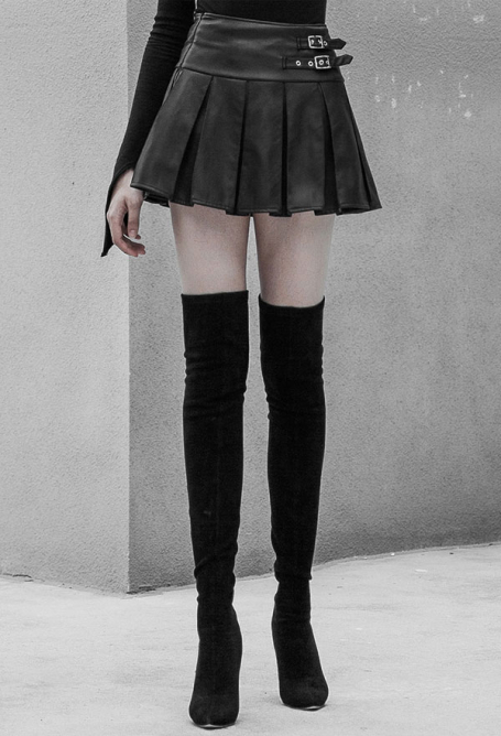 Punk Rave Xena Skirt Gothic Synthetic Leather Metal Buckle Waistline Skirt