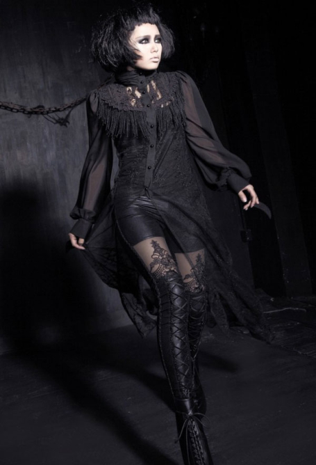 Punk Rave Crossing Strapped Gothic Embossed Decorative Dimensional Spliced Floral Pattern Trousers Leggings Outfit Costume