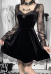 Gothic Casual Retro Elegant Dress Black Lace Sheer Sleeves V Neck Dress
