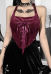 Gothic Fashion Share Your Blood Vampire Top Hot Style Wine Red Velvet Lace Up Irregular Hem Halter Sleeveless Top