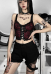 Women Gothic Tank Top Lace Deep V Criss Cross Lace-up Short Vest