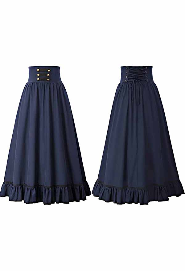 Cosplay.fm Damen Mode Gothic Viktorianisch Retro Prom Mini Rock Schnürung Rüschensaum A-Linie Halloween Rock