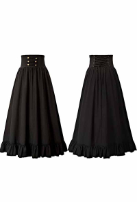 Cosplay.fm Women Fashion Gothic Victorian Retro Prom Midi Skirt Lace-Up Ruffle Hem A-Line Halloween Skirt