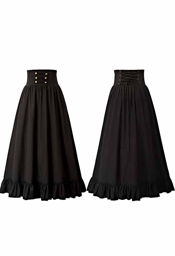 Cosplay.fm Damen Mode Gothic Viktorianisch Retro Prom Mini Rock Schnürung Rüschensaum A-Linie Halloween Rock