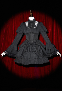 Halloween Victorian Gothic Dress Retro Palace Style Multi-layered Dress with Neckline Bow Corset