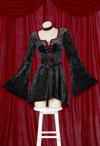 Halloween Medieval Gothic Fluffy Dress Vampire Retro Flared Sleeve Dress with Corset and Choker