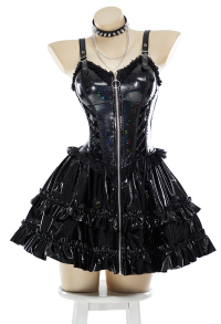 Misa Gothic Suspender Dress Colorful Glitter Zipper Lolita Dress with Choker and Gloves