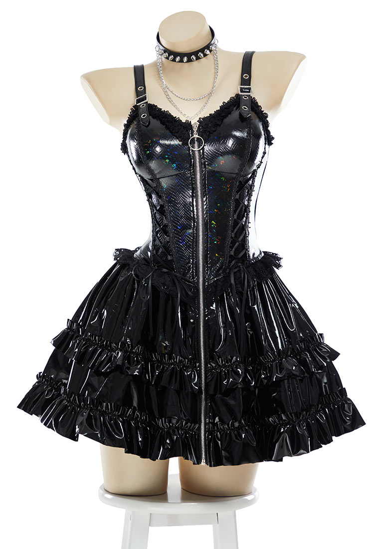 Misa Gothic Suspender Dress Colorful Glitter Zipper Lolita Dress with Choker and Gloves