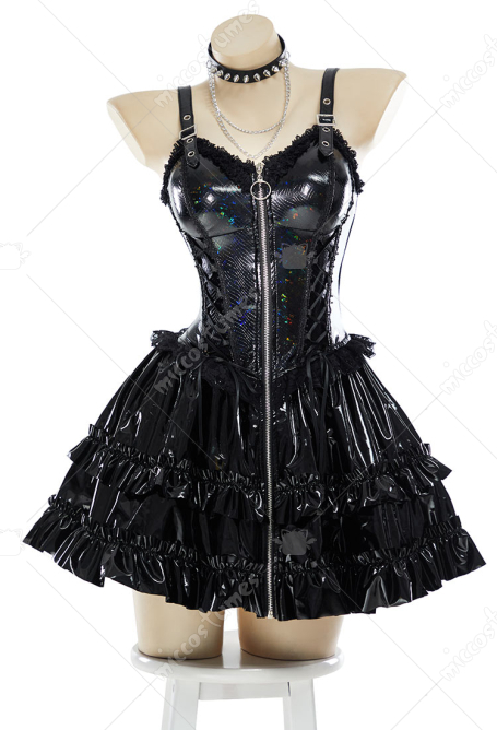 Misa Gothic Suspender Dress Colorful Glitter Zipper Lolita Dress with Choker and Gloves