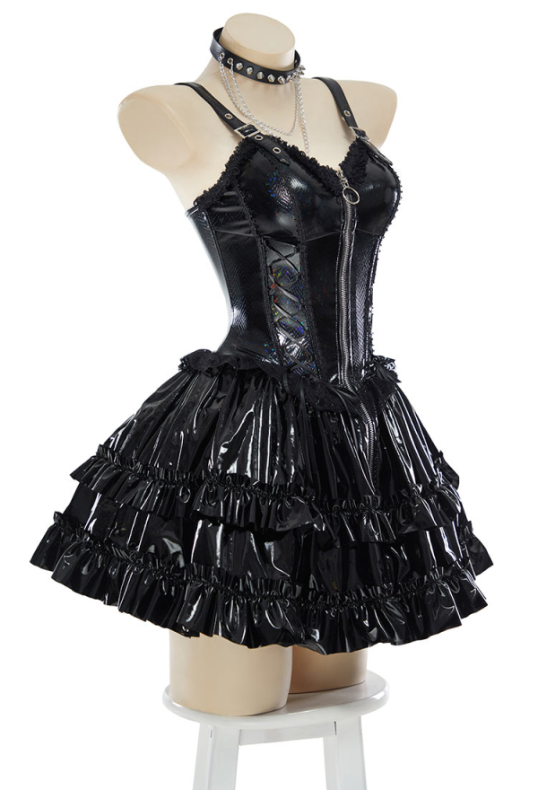 Misa Gothic Suspender Dress Colorful Glitter Zipper Lolita Dress with Choker and Gloves