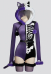 Fallen Angels Gothic Purple Black Colorblock Bodysuit Plush Contrasting Symmetry Skull Pattern Bodycon Romper with Tail and Belt