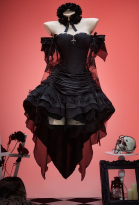 Death Book MisaMisa Derivative Medieval Gothic Bridal Set with Off-the-shoulder Tunic Top and Multi-layered Skirt with Veil and Headband
