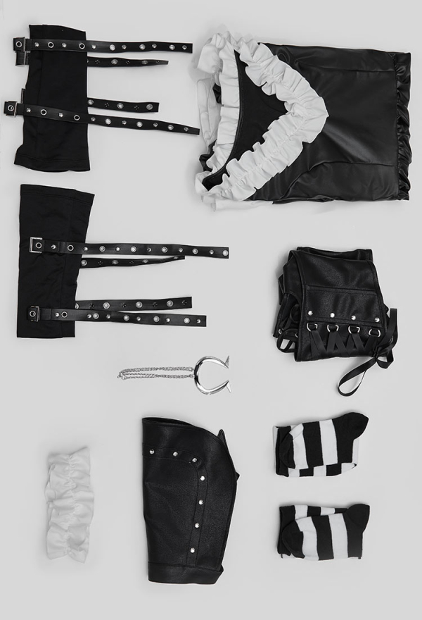 Alice: Madness Returns Derivative Halloween Steampunk Outfit Ruffled Leather Dress with Apron and Waist Shaping