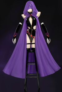 Gothic Sexy Black Halter Backless Bodysuit Cutout Leather Bodysuit with Hooded Cape and Belt