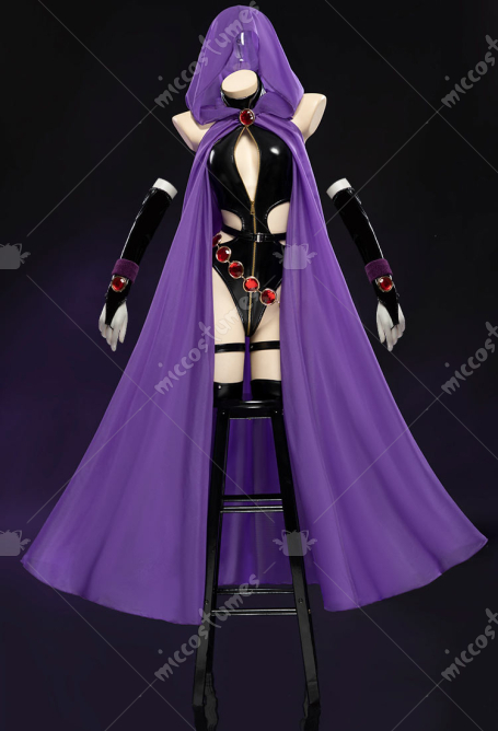 Gothic Sexy Black Halter Backless Bodysuit Cutout Leather Bodysuit with Hooded Cape and Belt