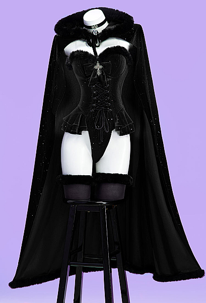 Christmas Gothic Plush Suit Velvet Bodysuit with Hooded Cloak and Gloves