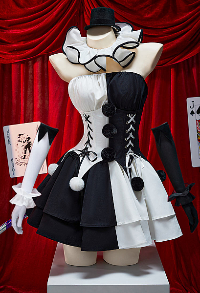 Art Derivative Halloween Black and White Color-blocked Corset Dress Set Tube Top and Skirt with Socks
