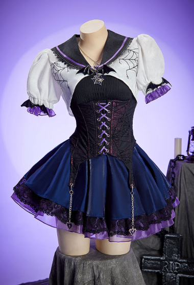 MH Opera Derivative Gothic Outfit Vest and Spiderweb Corset with Multi-layered Skirt and Bolero Jacket