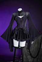 Gothic Black and Purple Corset Skirt Suit Spider Web Pattern Top and Skirt with Cover-up