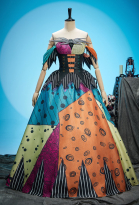 Chrismas Nightmare Sally Derivative Colorful Patchwork Corset Dress Suit Off-the-shoulder Top and Long Skirt with Embroidered Patch