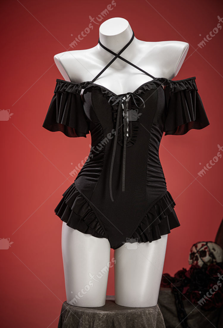 Gothic Retro Ruffled One-piece Swimsuit Halter Neck Bathing Suit