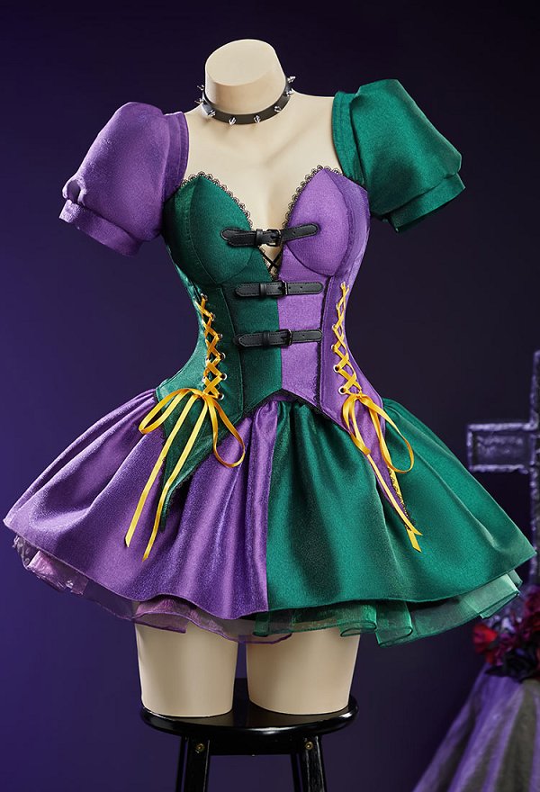 ladies joker fancy dress Derivative Gothic Color-block Corset Outfit - Halloween Costumes Tights