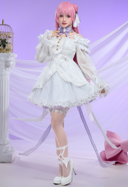 ドロシー【Dorothy】コスプレ NIKKE エレガントなホワイトピンクドレス Women Dorothy Costume - Dress and Skirt with Trailing and