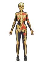 Halloween Gold Skull Print Bodysuit Gothic Skull Rose Jumpsuit with Headgear