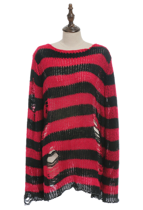 Gothic Sweater Broken Pullover Sweater Gothic Striped Punk Style Sweater 