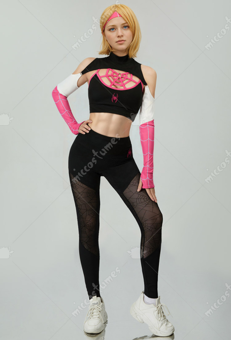 Gwen Derivative Spiderweb Print Yoga Wear Sportswear Top and Leggings with Jacket and Hairband