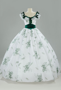Rococo Vintage Ball Gown Set Scarlett Floral Green Leaf Patterned Dress Costume