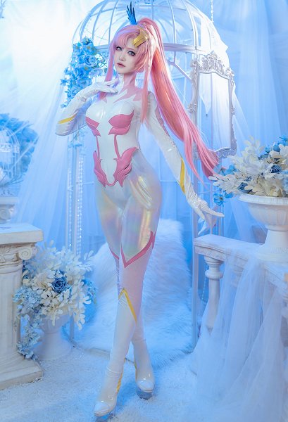 Mobile Lacus Cosplay Costume Jumpsuit with Head Accessory