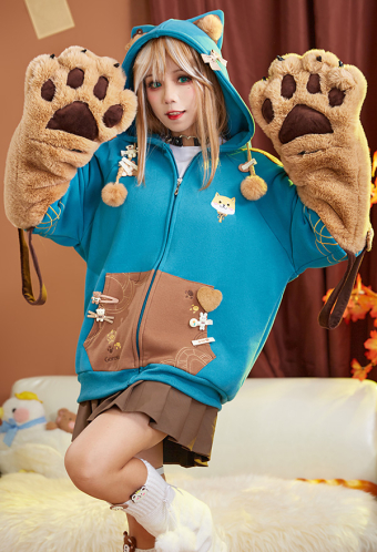 Gorou Genshin Impact Hoodie mit abnehmbarer Tasche Plüsch Bärpfote Kawaii Handschuhe Hoodie mit Kapuze