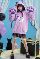 Genshin Impact Raiden Shogun Derivative Pullover Hoodie with Detachable Bag Design Furry Cat Paw Gloves Fox Style Hooded Sweatshirt