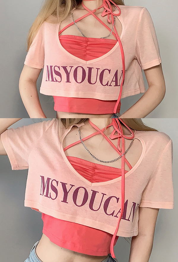 Harajuku Style Y2K Fashion Two Piece Top Set - Cutout Halter