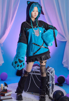 Xiao Derivative Pullover Hoodie with Detachable Bag Design Furry Paw Gloves Genshin Impact Kawaii Cat Style Ear Hooded Sweatshirt