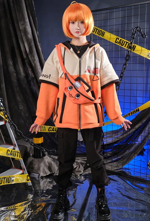 Chainsaw Derivative Pullover Hoodie with Detachable Bag - Zipper